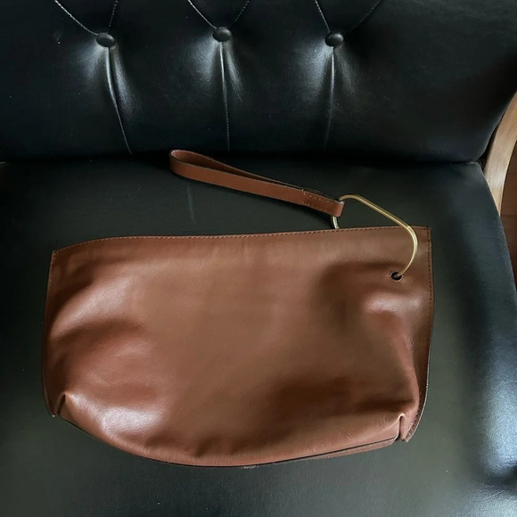 Orsetto Brown Smooth Super Luxurious Leather Clutch w/Gold Hardware Asymmetrical - Picture 3 of 12